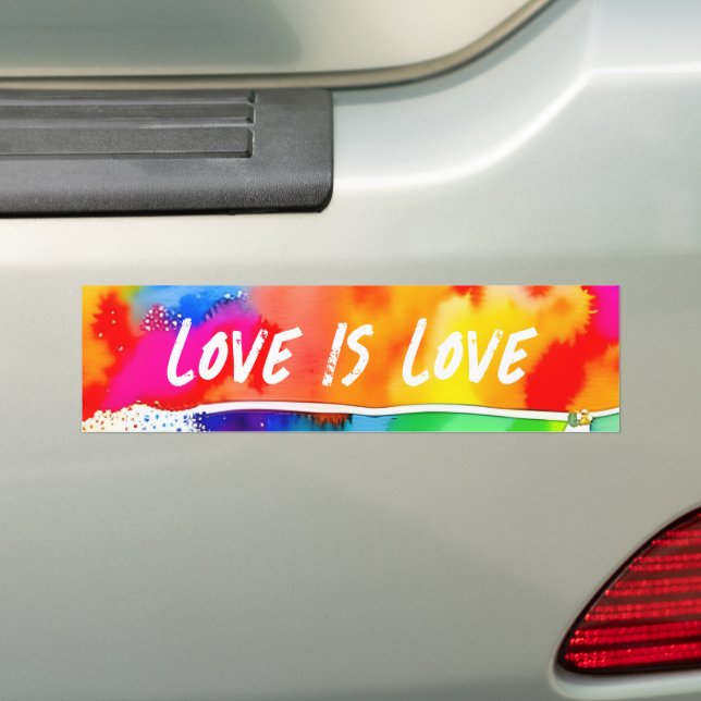 Gay Pride Rainbow Love Is Love Bumper Sticker (On Car)