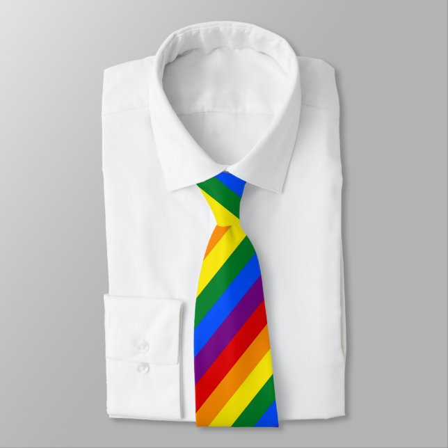 Gay Pride Rainbow Stripe Business Work Office Tie (Tied)
