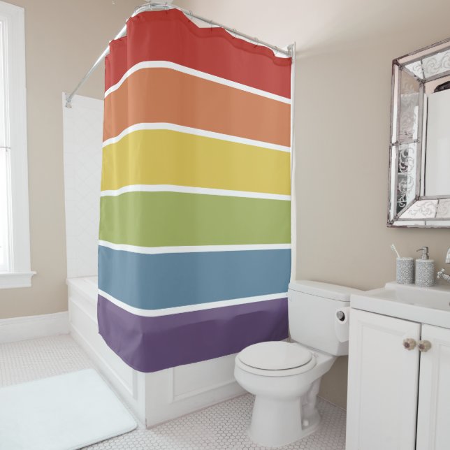 Gay Pride Rainbow Striped Pattern LGBT Shower Curtain (In Situ)