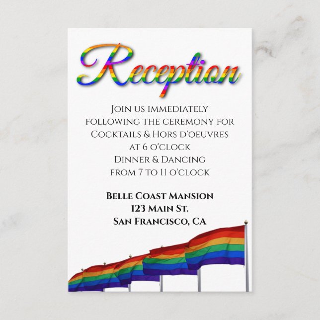 Gay Pride Rainbow Wedding Reception Enclosure Card (Front)
