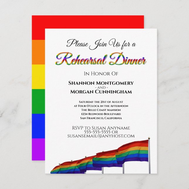 Gay Pride Rainbow Wedding Rehearsal Dinner Invitation (Front/Back)