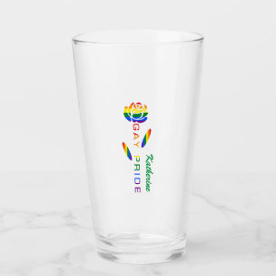 Gay Pride Rose Rainbow Flag Personalised Name Glass