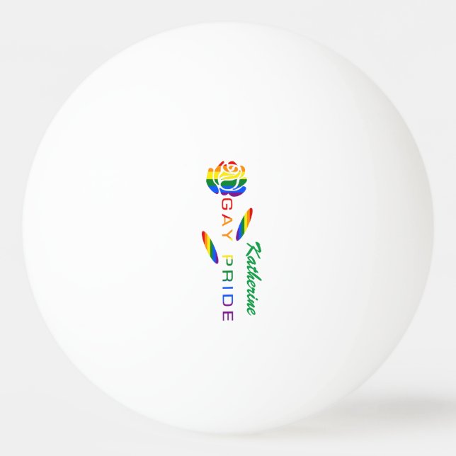 Gay Pride Rose Rainbow Flag Personalised Name Ping Pong Ball (Front)