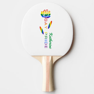 Gay Pride Rose Rainbow Flag Personalised Name Ping Pong Paddle