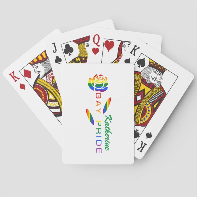 Gay Pride Rose Rainbow Flag Personalised Name Playing Cards (Back)