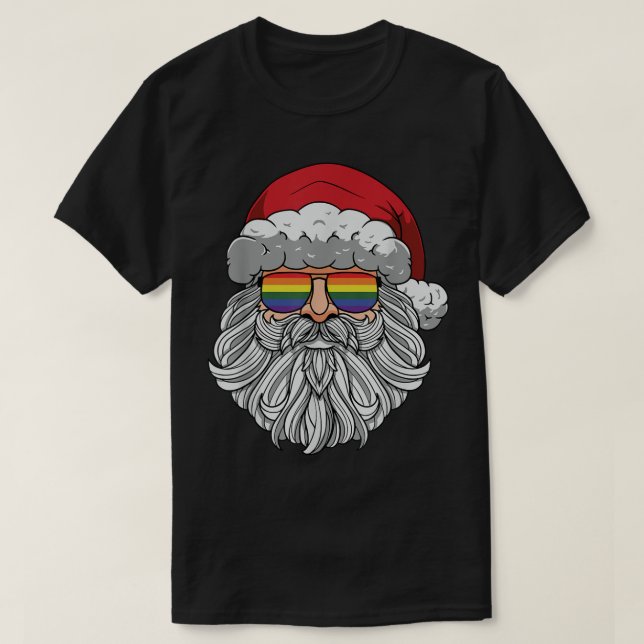 Gay Pride Santa Sunglasses Christmas Pajama LGBT-Q T-Shirt (Design Front)