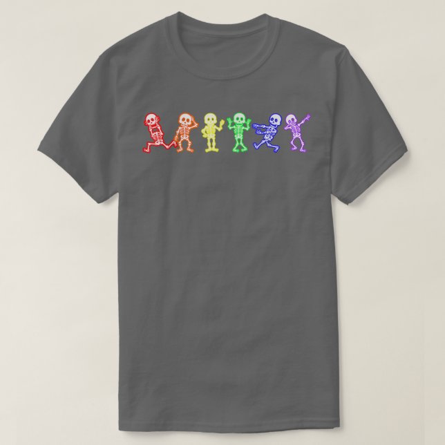 Gay Pride Skeleton LGBT Rainbow Ally Funny Cute Em T-Shirt (Design Front)