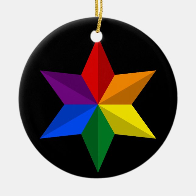 Gay Pride Star Ceramic Tree Decoration (Front)