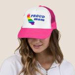 Gay Pride Stripes on California Rainbow Proud Mom Trucker Hat<br><div class="desc">Customize with your choice of hat; Customize the text as desired</div>