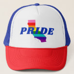 Gay Pride Stripes on California Rainbow Trucker Hat<br><div class="desc">Customize with your choice of hat; Customize the text as desired</div>