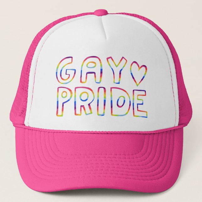 GAY PRIDE Sweet Rainbow Handlettering Heart  Trucker Hat (Front)