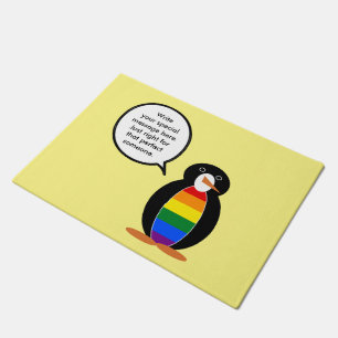 Gay Pride Talking Ms Penguin Personalised Doormat