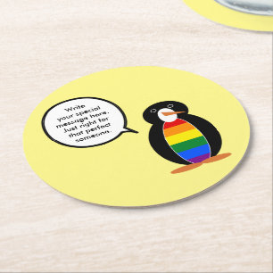 Gay Pride Talking Ms Penguin Personalised  Round Paper Coaster