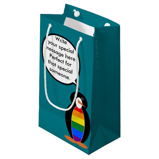Gay Pride Talking Ms Penguin Personalised  Small Gift Bag (Front Angled)