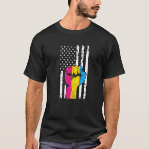 Gay Pride Thin Rainbow Line American Flag T-Shirt