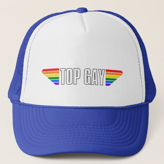 Gay Pride Top Gay Pride Rainbow Flag LGBT LGBTQ Trucker Hat (Front)