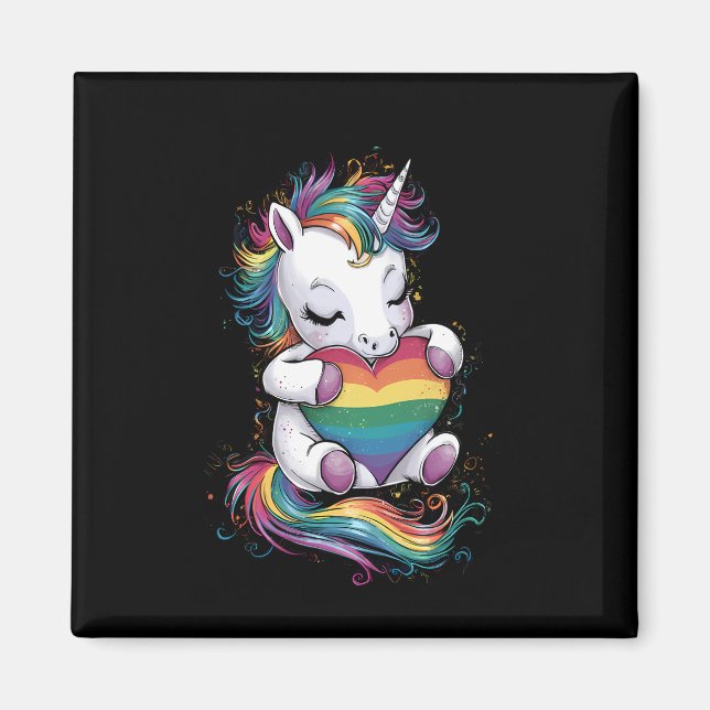 Gay Pride Unicorn Heart Rainbow Flag Lgbt  Magnet (Front)