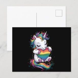 Gay Pride Unicorn Heart Rainbow Flag Lgbt  Postcard