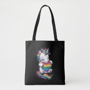 Gay Pride Unicorn Heart Rainbow Flag Lgbt  Tote Bag