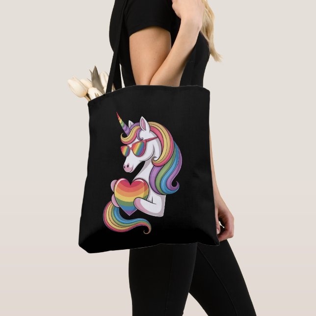 Gay Pride Unicorn Heart Rainbow Flag LGBT  Tote Bag (Close Up)