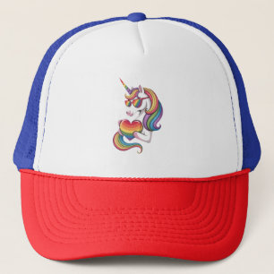 Gay Pride Unicorn Heart Rainbow Flag LGBT Trucker Hat