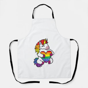 Gay Pride Unicorn Heart Rainbow Flag Lgbt Women Gi Apron
