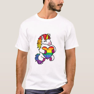 Gay Pride Unicorn Heart Rainbow Flag Lgbt Women Gi T-Shirt