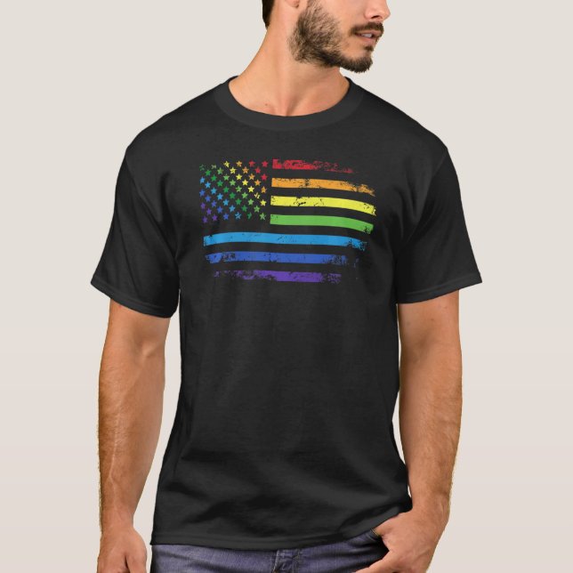 Gay Pride Us Flag Lgbt T-Shirt (Front)