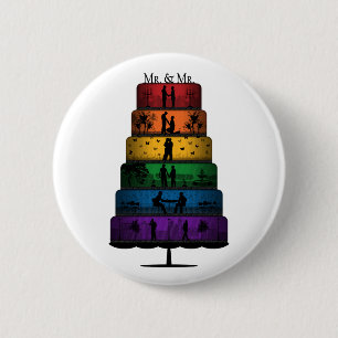 Gay Pride Wedding Cake with Rainbow Tiers 6 Cm Round Badge