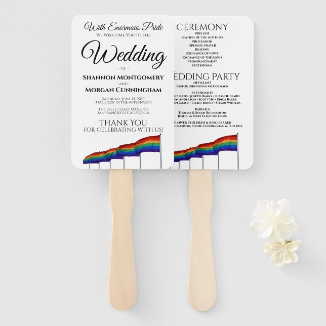 Gay Pride Wedding Fans with Program (Front and Back)