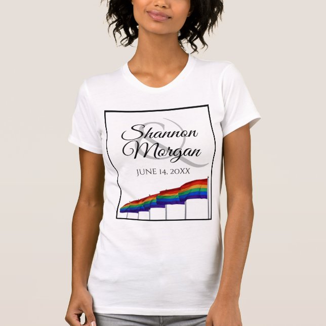 Gay Pride Wedding Rainbow Flags T-Shirt (Front)