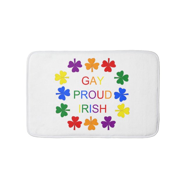 Gay Proud Irish LGBT Rainbow Shamrocks Bath Mat (Front)
