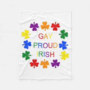 Gay Proud Irish LGBT Rainbow Shamrocks Fleece Blanket