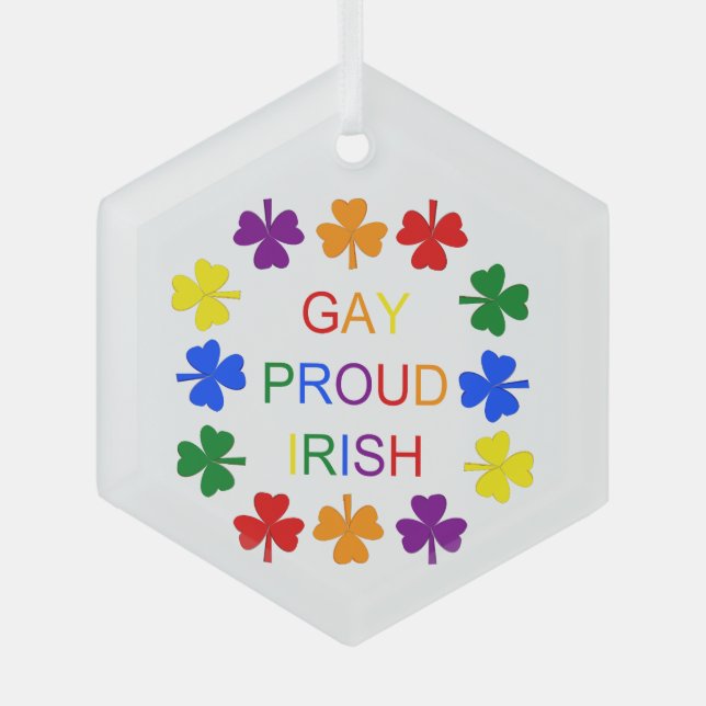 Gay Proud Irish LGBT Rainbow Shamrocks Glass Tree Decoration (Front)