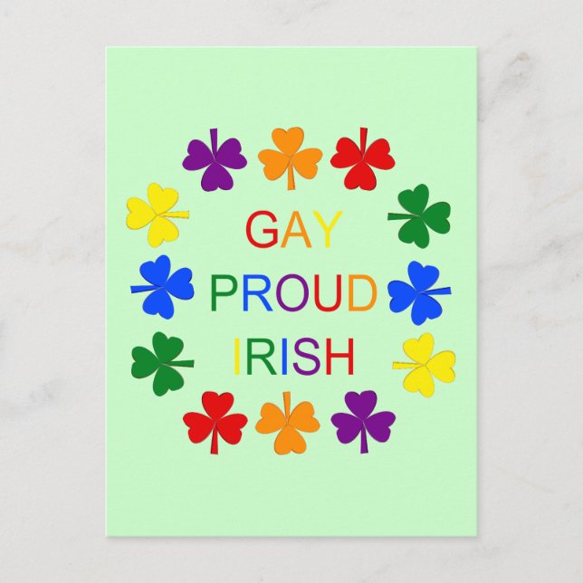 Gay Proud Irish LGBT Rainbow Shamrocks Postcard (Front)