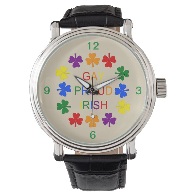 Gay Proud Irish LGBT Rainbow Shamrocks Watch (Front)