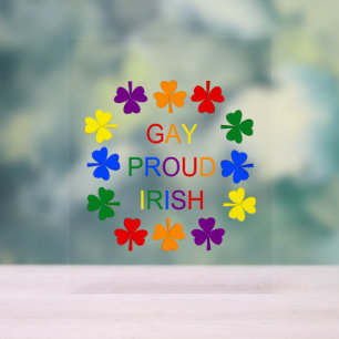 Gay Proud Irish Rainbow Shamrocks Acrylic Sign