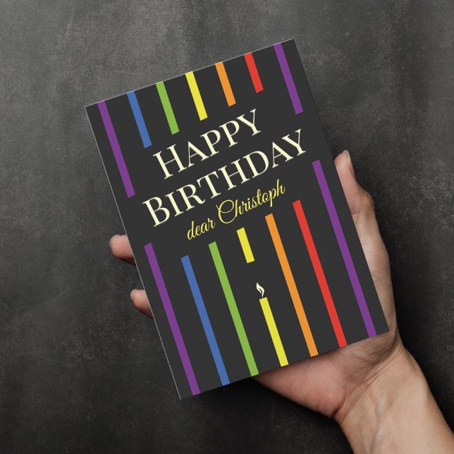Gay queer striped happy birthday greeting card (Creator Uploaded)