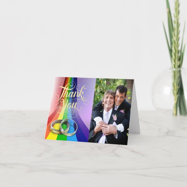 Gay Rainbow and Rings Wedding Thank You (Front)