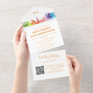 Gay Rainbow Colourful LGBT Pride RSVP QR Code  All In One Invitation