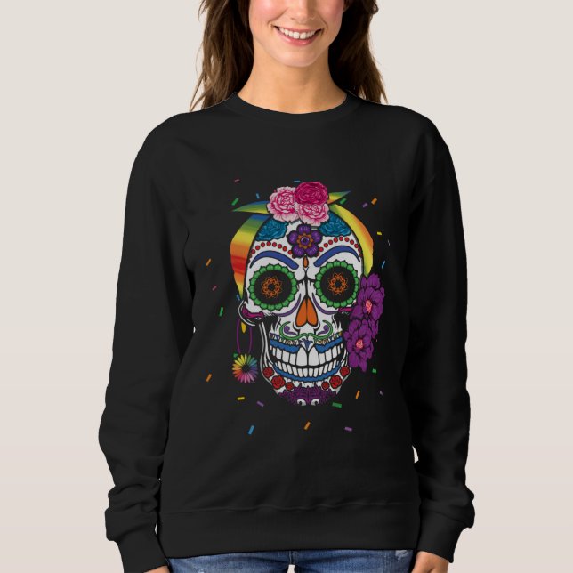 Gay Rainbow El Dia De Los Muertos LGBTQ LGBT Pride Sweatshirt (Front)