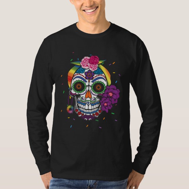 Gay Rainbow El Dia De Los Muertos LGBTQ LGBT Pride T-Shirt (Front)