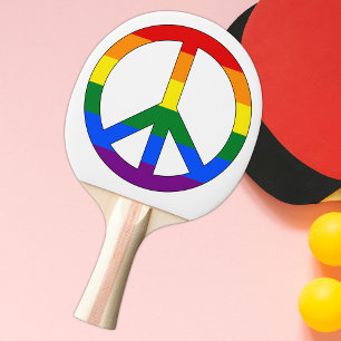Gay Rainbow Flag Peace Sign Symbol Ping Pong Paddle