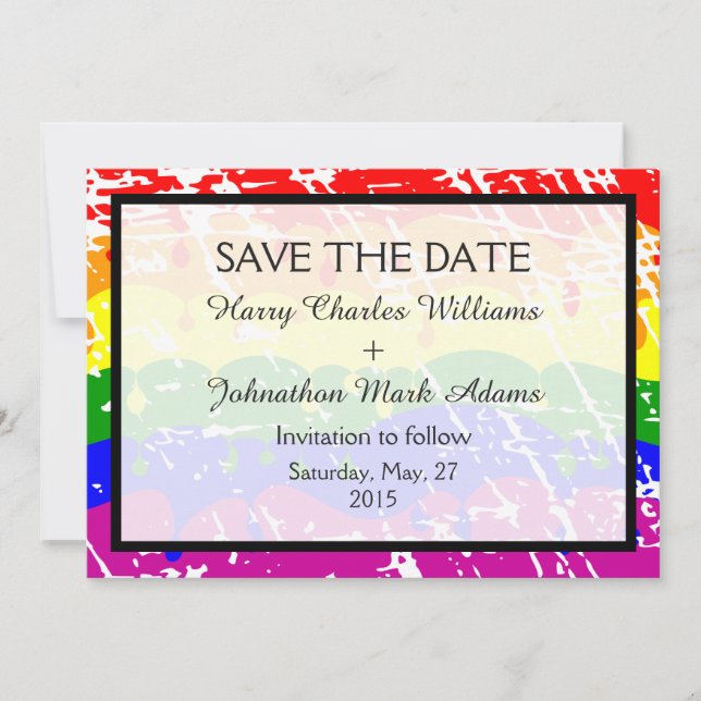 Gay Rainbow Freedom Flag  Wedding Save the Date (Front)
