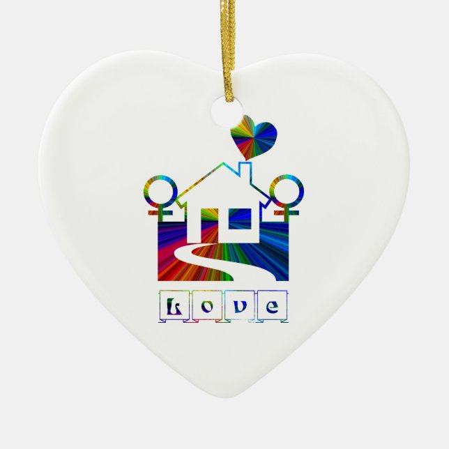 Gay rainbow home- LOVE Ceramic Tree Decoration (Front)