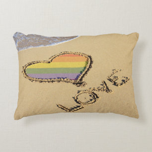 Gay Rainbow Love Heart In The Sand Decorative Cushion
