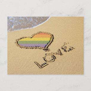 Gay Rainbow Love Heart In The Sand Postcard