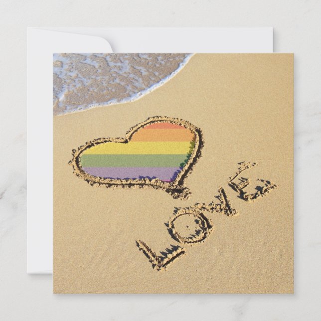 Gay Rainbow Love Heart In The Sand Save The Date (Front)