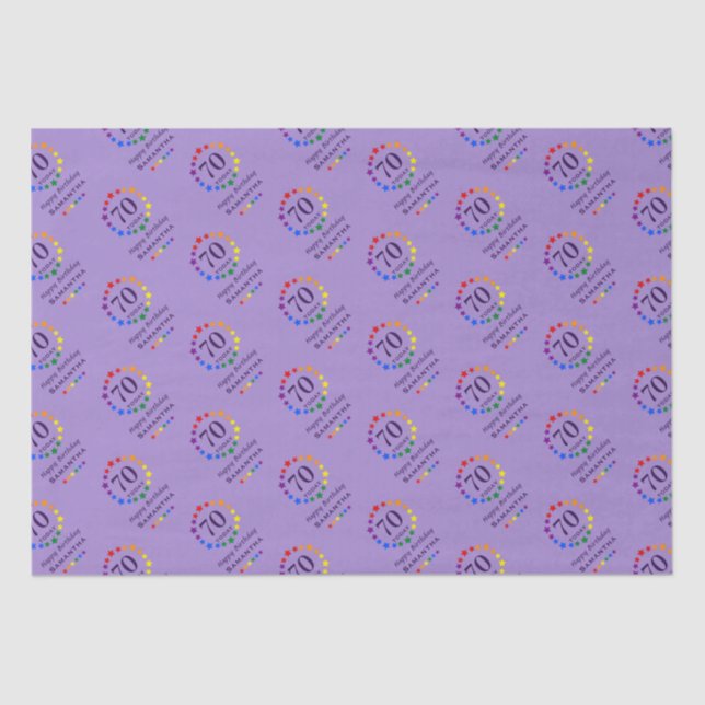 Gay Rainbow Stars Any Age Birthday and name purple Tissue Paper (Front)