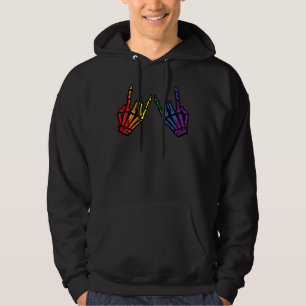 Gay Rocker Skeleton Hands Rainbow Pride Lgbt Rock Hoodie